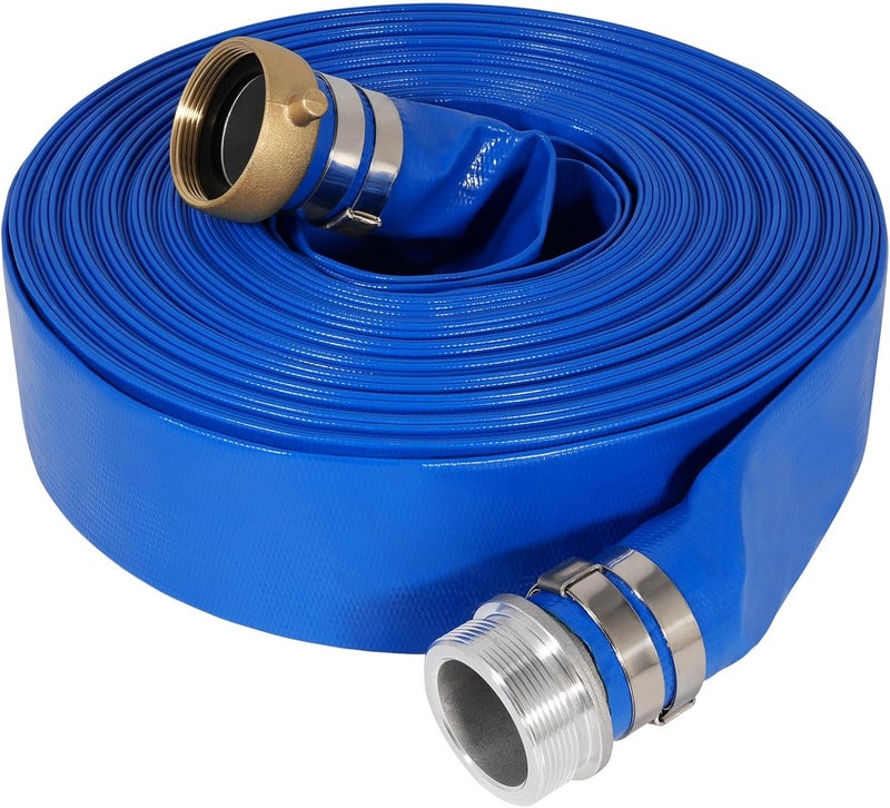 Picatu 1" x 100 ft Backwash Hose for Swimming Pools, Heavy Duty PVC Lay Flat Water Discharge Hose,Durable Pool Drain Hose with Aluminum Pin Lug Fittings for Pump And Filters - Image 1
